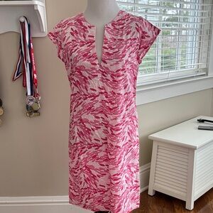 Vibrant Pink Leaf Print Mini Dress